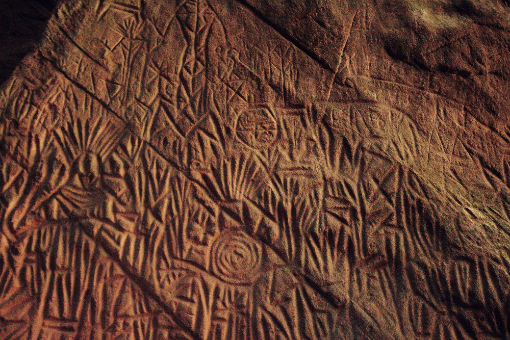Pictorial writings carved on the inside walls of the Edakkal Caves